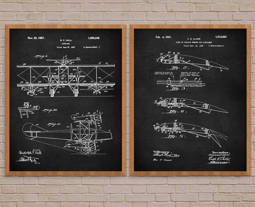 Vintage Aviation Patent Print Set, Airplane Blueprint Wall Art - Etsy