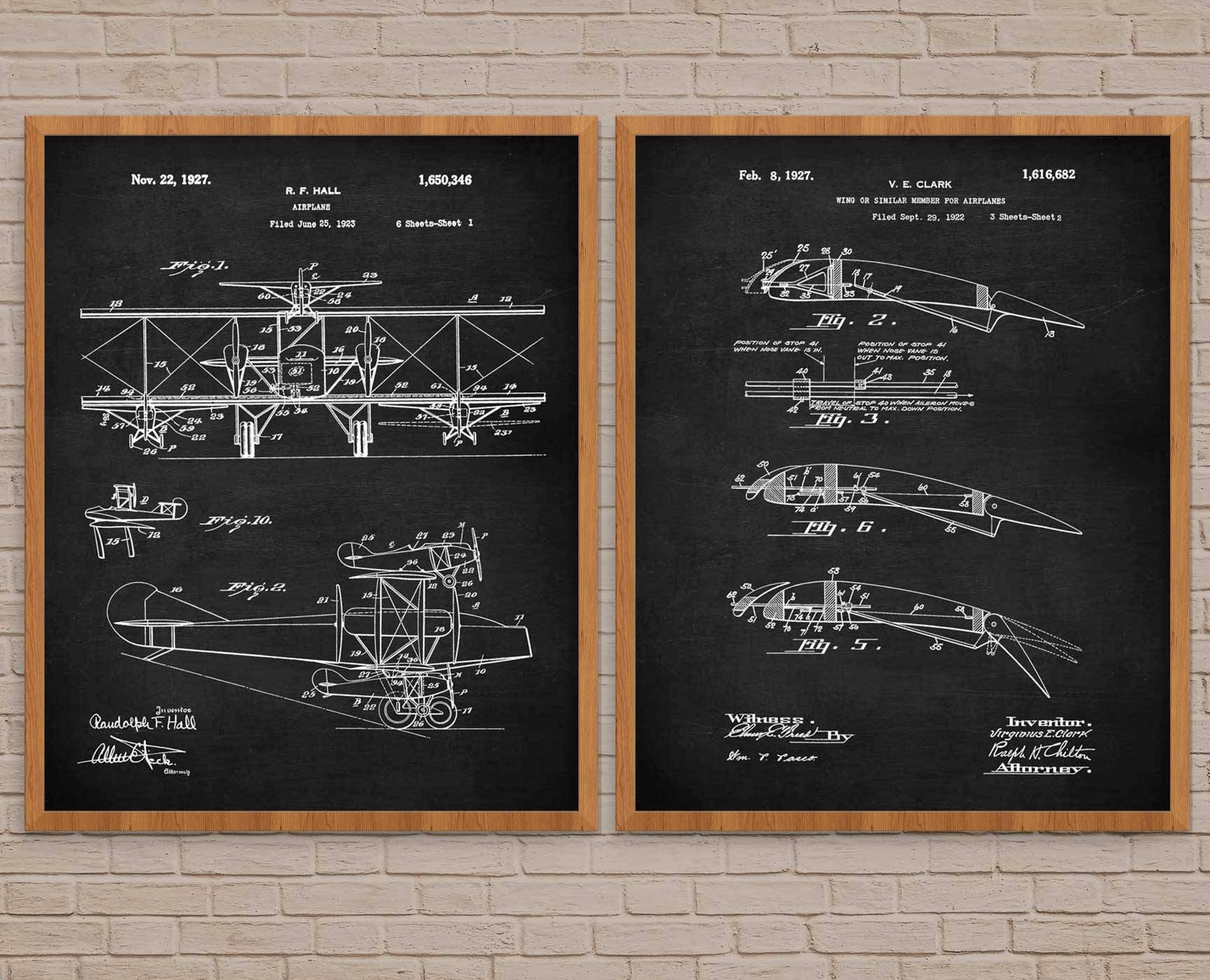 Vintage Aviation Patent Print Set, Airplane Blueprint Wall Art - Etsy