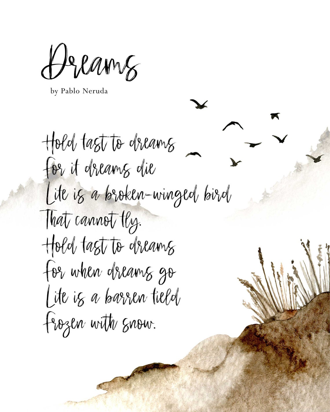 Dreams Poem by Langston Hughes Poetry Art Print Quote Bedroom Etsy