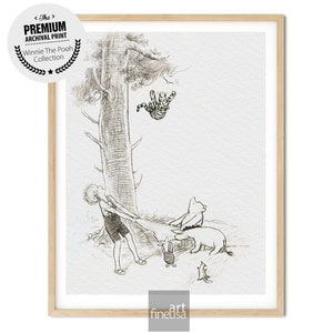 Pooh Classic Art Print, Winnie the pooh bear classic vintage style poster print