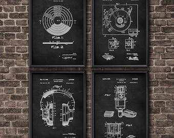 Music Lover Gift Wall Art, Music Poster Set of 4, Vintage Record Player, gift for him, gift for her, music art, music decor, music room