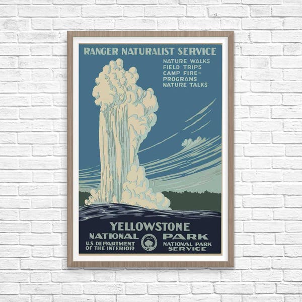 Yellowstone National Park Retro Wall Art Climbing Travel Outdoorsy Gifts for Grandpa