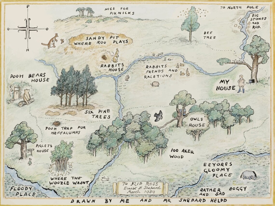 Classic Winnie the Pooh 100 Acre Woods Map for Nursery Decor - Etsy UK