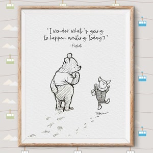 Winnie the Pooh Print Quotes, pooh bear classic vintage style poster print - great adventure