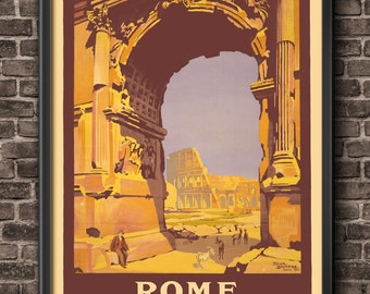 Rome Art Deco Poster, Rome Italy Travel Poster 1920, Italian Art