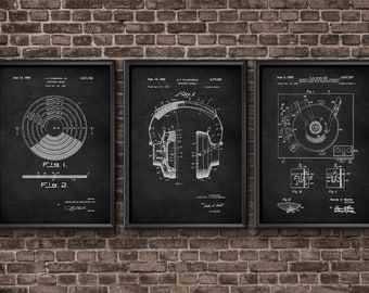 Music Lover Gift Wall Art, Music Poster Set of 3, Vintage Record Player, gift for him, gift for her, music art, music decor, music room