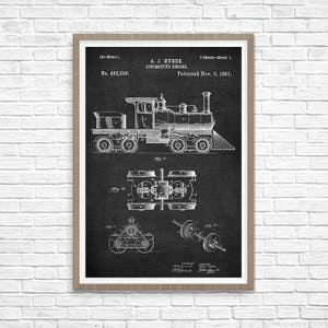 Locomotive Patent Print, Train Patent, Train Engine Patent, Train Art, Train Decor, Boys Room Decor, Train Engine Decor, Train Print
