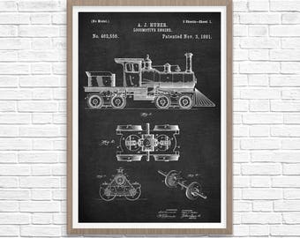 Locomotive Patent Print, Train Patent, Train Engine Patent, Train Art, Train Decor, Boys Room Decor, Train Engine Decor, Train Print