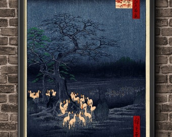 Japanese Art 1857 Hiroshige New Year's Eve Foxfires At The Changing Tree, Oji