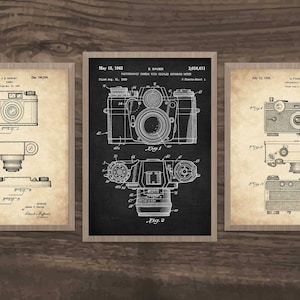 Camera Patent Print Wall Art, Photographer Gift, Camera Art, Set of 3, Vintage Camera Art, Camera Patent Print, Camera Decor, Camera Print