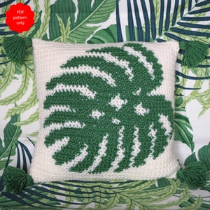 Monstera cheeseplant leaf crochet cushion pillow - PDF PATTERN