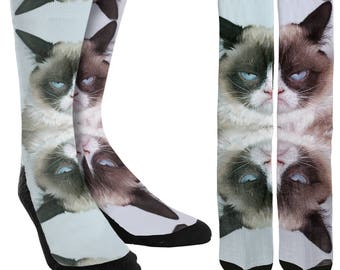 Grumpy Kitty Crew Socks - Grumpy Kitty - Crew Socks - Unique Socks - Novelty Socks -Funny Socks -Clothing - 100% Comfort - FREE Shipping A93