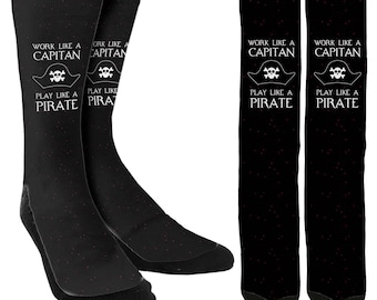 Work Like a Captain, Play Like a Pirate - Crew Socks - Funny Socks - Crazy Socks -Novelty Socks-Cool Socks- 100% Comfort - FREE Shipping A17