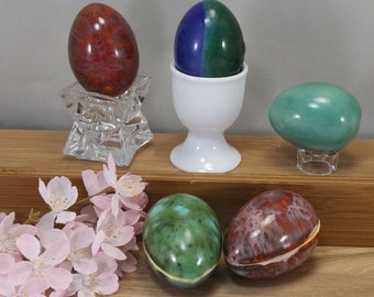 5 Vintage Handmade Easter Eggs Ceramic Trinket Boxes