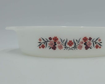 Vintage FireKing Primrose Cake Pan 450 Casserole 8 Inch Floral, Mothers Day Gift for Mom Bestie Sister Aunt