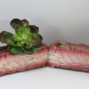 Vintage McCoy Rock Wall Succulent Christmas Planter Signed Ombre Red Pink Brick Mid Century 1950s Gift