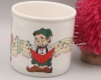 Vintage Napco Singing Elves Elf, Jingle Bells Music, Mug, Cup, Dish, Vase Christmas Centerpiece, National Potteries Korea 4 Inch