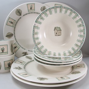 Vintage Dinner Plates, Cereal Bowls Pfaltzgraff Portfolio Naturewood Birdhouse, Herbs, Gift