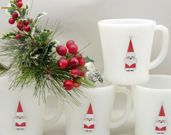 Vintage Fire King Holt Howard Style Santa Mugs Cups ALTERED Milk Glass Upcycled Christmas Mid Century Decal