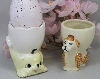 2 Vintage Puppy Dog Poodle Egg Cup Japan 1950s