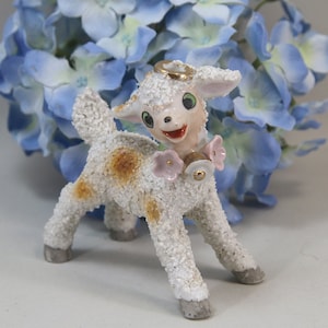 Vintage Sugared Texture Spring Lamb Easter Floral Japan Floral Bell Collar Hat, Mary had a Little Lamb