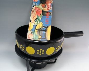 Vintage MOD Enamel Swiss Perk Polka Dot Fondue Pot MCM Mid Century Gift