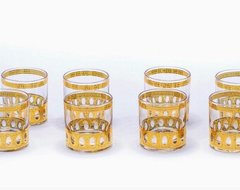 Vintage Culver Antigua Executive Cocktails Whiskey Glasses Mid Century, Wedding Gift, Hollywood Regency, 22K Gold Crackle 1960s MCM