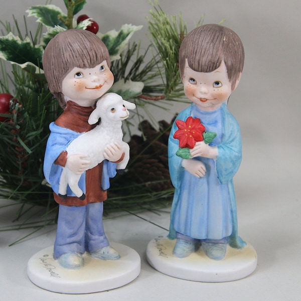 2 Vintage Christmas Boys, Shepard Mcdowell Our Kids Collection, Poinsettia Figurines, Christmas Remembered, United China and Glass, UCAG