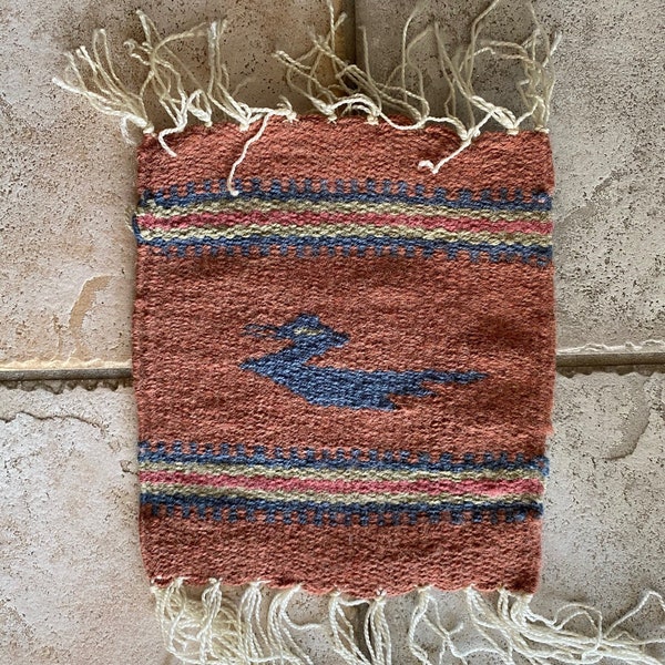 Vintage Southwest Wool Rug Small Rust Native American Style Table Mat Runner Wall Art 9.5 x 10