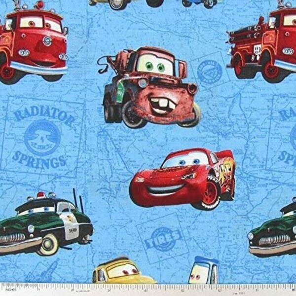 DIY CARS Fabric 2.25 YD Disney Pixar Spring Industries 5850Do It Yourself Boys Room Lightning McQueen Mater the Tow Truck