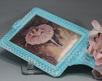 Vintage Ballerina Lucite Hand Mirror Ballet Pink Blue Ballet