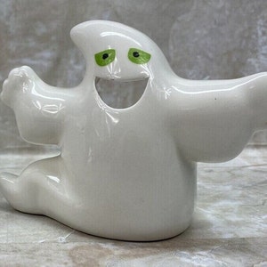 Vintage Halloween Ghost Votive Tea Light Candle Holder Green Eyes, Spooky Hollow