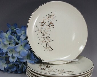 6 Vintage TST Versatile Fascination Bread Dessert Plates, Taylor Smith Taylor, Floral Platinum 6 Inch