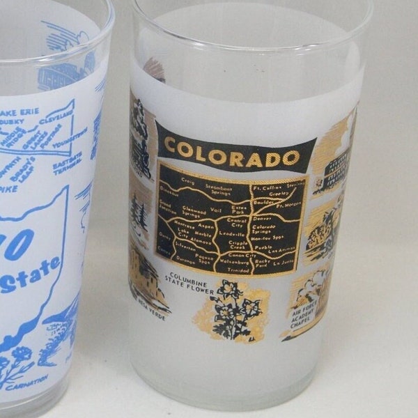 Vintage Colorado State Frosted Tumbler Hazel Atlas Bar Glass Souvenir