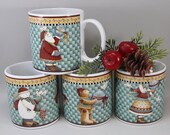 4, Debbie Mumm Christmas, Joy to the World, Santa, Snowman, Angel, Teddy Bear Sakura Patchwork Cups Mugs Globe