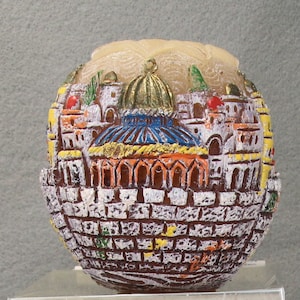 Vintage Holy Land Peace Candle Scenic Jerusalem by BCF 3 Inch
