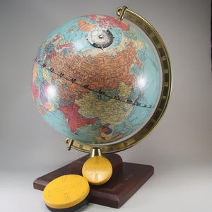 Vintage MCM Replogle 10 Inch Precision World Globe,  Bruekmann Pre 1953, Leather Base, Gift