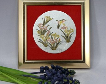 Vintage Chokin Hummingbird Floral Iris Japanese Art by HIMARK Giftware, 24KT Gold