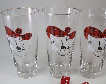 3 vasos de pinta vintage de tartán MacGregor Golfer, hoyo 19