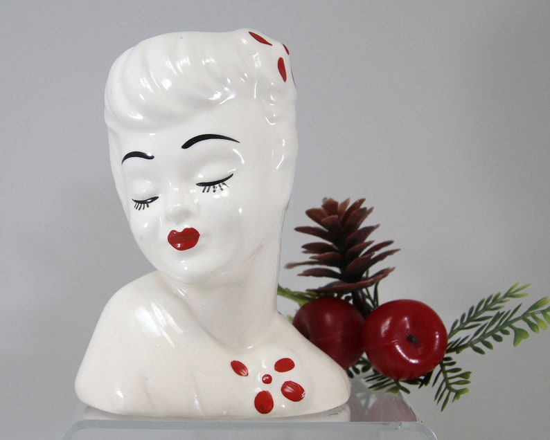 Vintage Glamour Girl Head Vase Gold Red 1940s Headvase Japan Etsy
