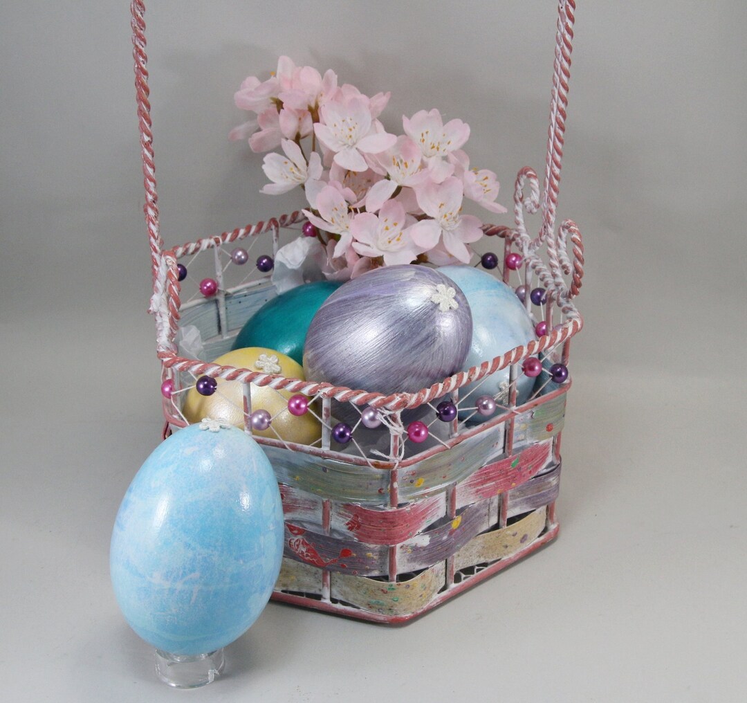 Vintage Metal Easter Basket and Hand Painted Eggs Etsy