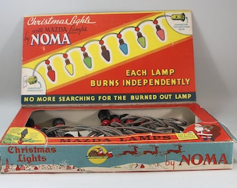 1939 Vintage NOMA Christmas Lights Maxda, Tree Box Kids Building Snowman, C-7