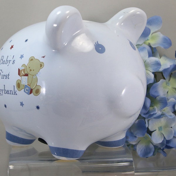 Babys First Piggybank Baby Shower Gift, Coin Bank, Piggy Bank, Teddy Bear, Patches, Stars