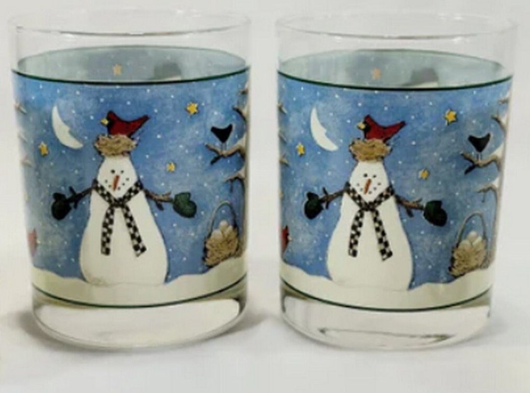 6 Vintage Debbie Mumm Snowman Bar Glasses Double Old Fashioned Etsy