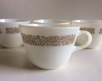 6 Vintage Pyrex Coffee Cups Woodland Brown