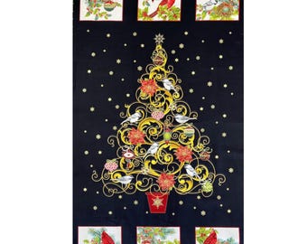 DIY SudioE Christmas Joy by Art Loft, Cut and Sew FABRIC Panel, Cardinal Birds in Holiday Tree, 4690PM