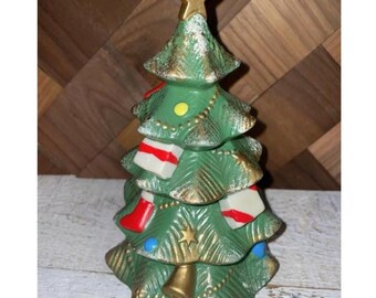 Vintage Ceramic White Christmas Tree Revolving Musical Maruho GHC Japan