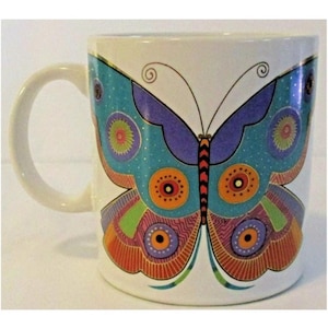 Vintage Laurel Burch Summer Butterfly Mug Cup Gold Blue Purple Japan 1989