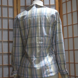 Vintage Size 12 JG Hook Plaid Shirt Blouse Pastel Handmade Pussy Bow 1980s image 3