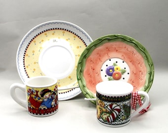 Vintage Mary Engelbreit Mini Christmas Mugs, Spring Saucer, Nothing is Worth More Than This Day